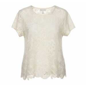Romantic Lace Blouse Boho White Top Sheer‎ XL Bisou Bisou Cottagecore Festival